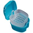 thumbnail image 1 of Étui pour Prothèses, Gobelet pour Prothèses avec Passoire, Boîte de Rangement pour Fausses Dents avec Panier, Filet, Contenant, Support pour Voyage, Nettoyage du Rétention (Bleu Pâle), 1 of 8