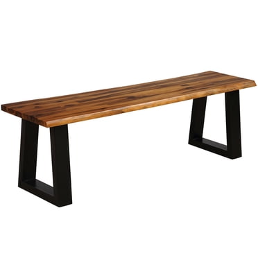Gymax Banc de Patio en Bois d'Acacia Massif Banc de Salle à Manger Extérieur avec Pattes Métalliques Rustiques