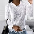 thumbnail image 1 of Jsaierl 2024 Automne Chemises en Dentelle pour Femmes Manches Longues Blouses Unies Confortables Col Rond Chandail Décontracté Mode Hauts pour Dames, 1 of 5