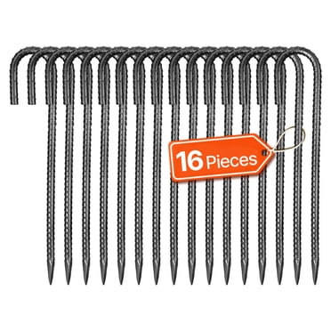 VEVOR 12-Inch 16 Pack Rebar Stakes Heavy Duty J Hook Galvanized Steel Ground Anchors