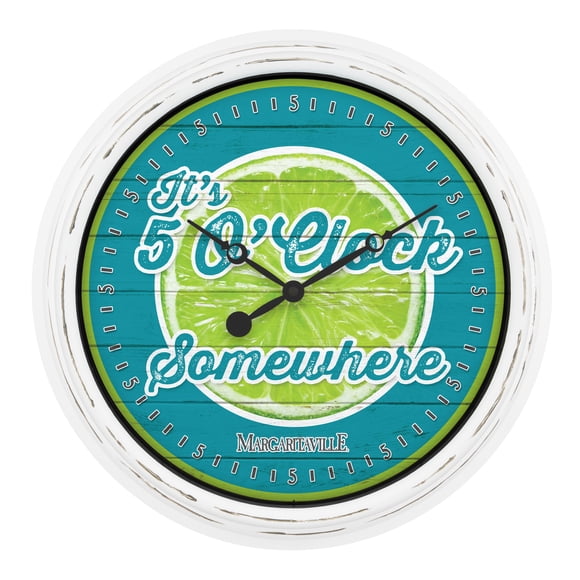 La Crosse Technology 433-3841MV2 15.75" Indoor/Outdoor Quartz Wall Clock - Margaritaville 5 O'Clock Somewhere, White/Teal