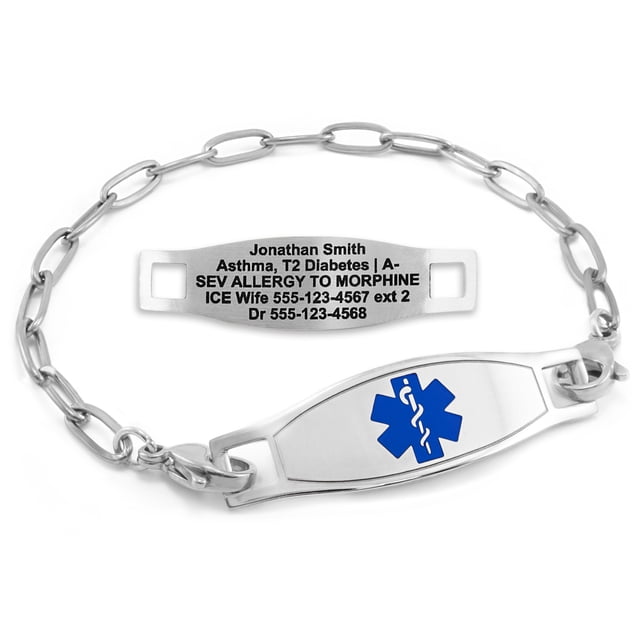 MedicEngraved Stainless Steel Custom Medical Alert Bracelet - 4mm Paperclip Link