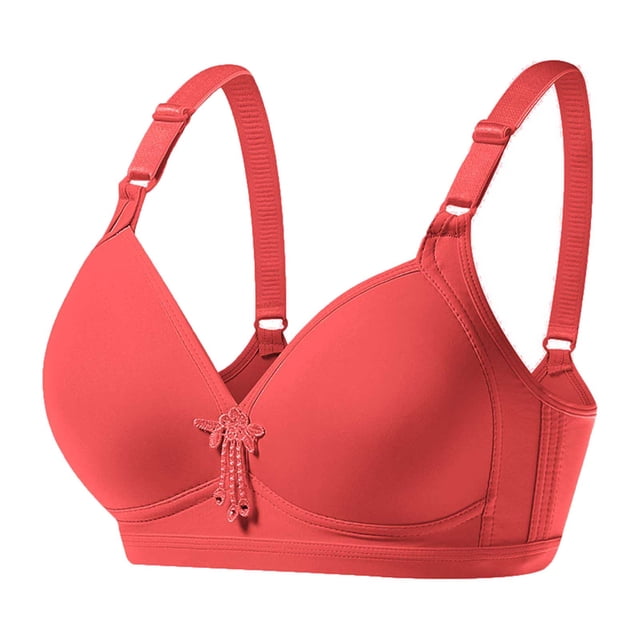 IROINID On Sale Wireless Bra for Women Solid Color Comfortable Hollow Out Push Up Bra Underwear No Rims,Red