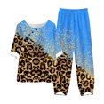 thumbnail image 1 of Mikilon Ensemble Élégant pour Femmes 2 Pcs Coton & Lin Imprimé Manches 5/10 Col Rond + Pantalon Décontracté Ensemble Chic & Confortable Manches Courtes Col Rond Blouse/chemise Bleu-B TP, 1 of 3