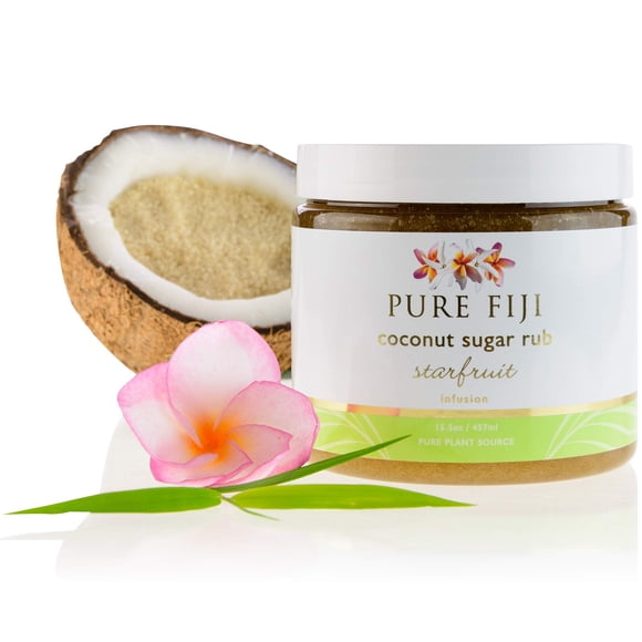 Pure Fiji Coconut Sugar Body Scrub - Body Exfoliator Scrub Natural Origin for Smooths and Softens Skin - Organic Exfoliating Sugar Scrub for Body Starfruit 15.5 Oz