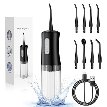 Hydropulseur, Irrigateur Buccal Sans Fil, 4 Modes, 8 Embouts, Étanchéité IPX7, Noir