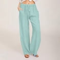 thumbnail image 2 of Timegard Cotton Linen Pants for Women Elastic Waist Drawstring Fall Travel Casual Pants with Pockets, 2 of 5