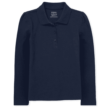 Unizone Uniforms Girls Long Sleeve Polo Shirt (Small, Navy Blue)