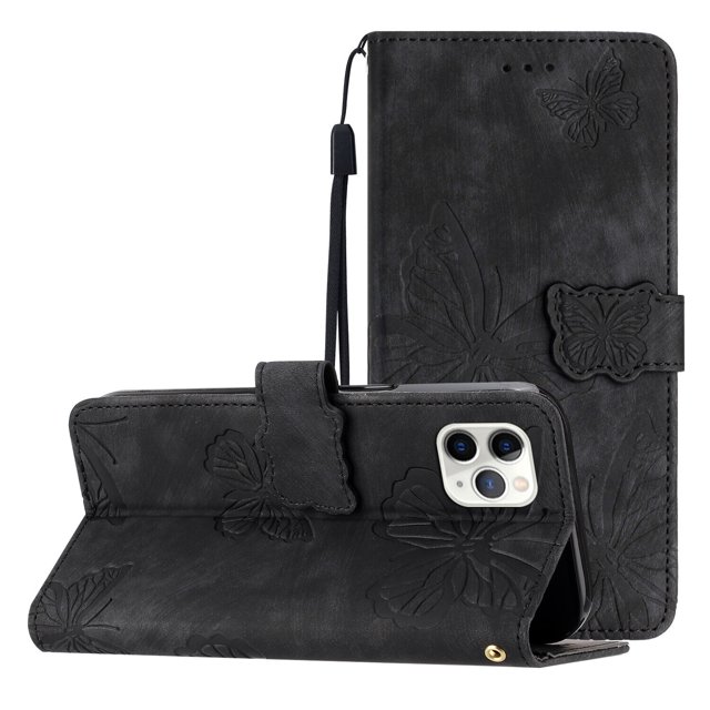 Compatible with iPhone 11 Pro Embossed Butterfly Case with Wallet and Kickstand Cover