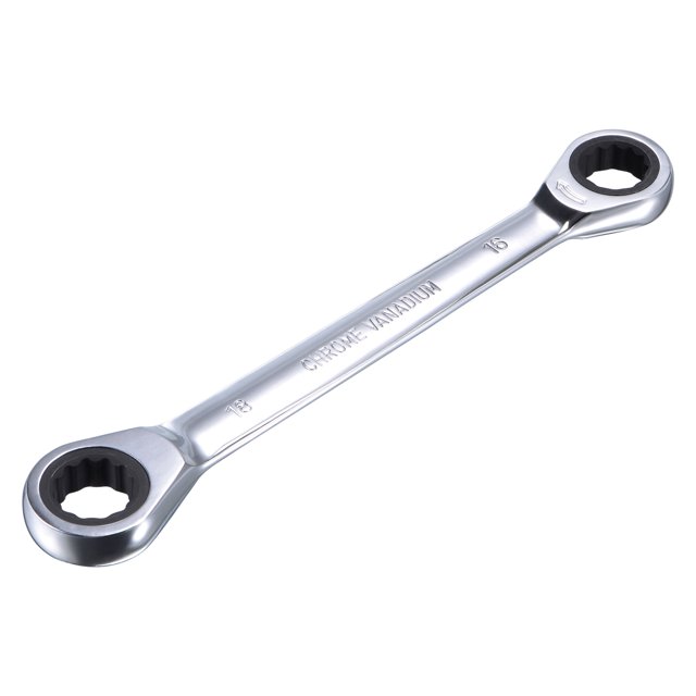 Unique Bargains Double Box End Ratcheting Wrench (16x18mm) Metric 72 Teeth 12 Point Ratchet Spanner Tools, CR-V
