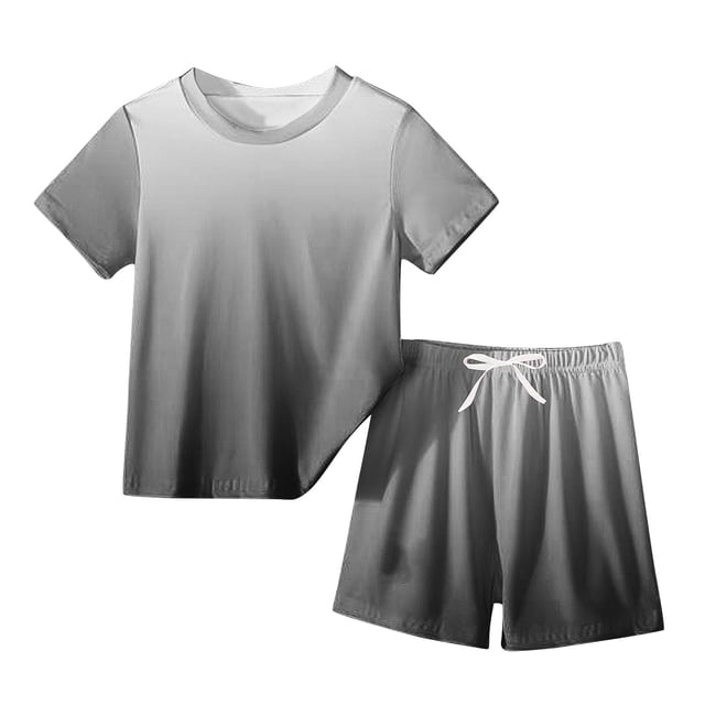 Plebaso Baby Girls Boys Two-Piece Sets Gradient Color Short Sleeve Tops Shorts Kids Summer Clothes