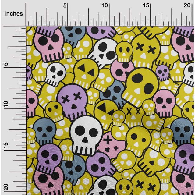 oneOone Rayon Yellow Fabric Skull Sewing Material Print Fabric By The Yard 56 Inch Wide