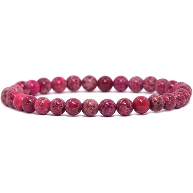 Bracelet Extensible Unisexe en Perles Rondes de 6 mm en Jaspe de Sédiment Marin Rose Teint