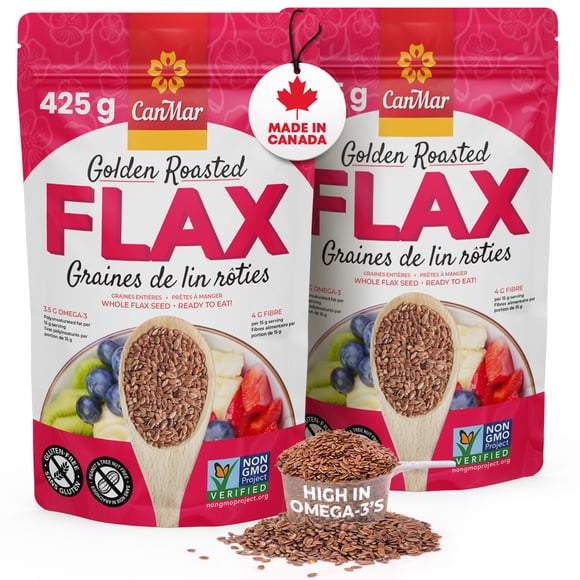 CanMar Ground Milled Golden Flaxseed, 2-Pack – Roasted Vegan Flaxseed Meal with Omega-3 & Fiber – Non-GMO, Gluten-Free Linseed Powder