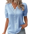 thumbnail image 1 of Lenpel Women's Summer Tops Plus Size Ruffle Short Sleeve V Neck Lace Trim Textured Shirts Dressy Casual Blouses, 1 of 4