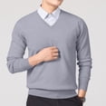 thumbnail image 3 of Xcmzpl Chandail-Robe à Col en V pour Hommes, Tricot, Manches Longues, Coupe Ajustée, Chandails Mode, Chandail à Enfiler, Chandail de Base Uni, Hauts de Chandail d'Automne, 3 of 5