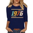thumbnail image 2 of Uootdi Hauts pour Femmes Manches 3/4 Col Ras du Cou Imprimé Palmier Coucher de Soleil 1976 Coupe Décontractée T-Shirts Rétro Plage Vacances Cadeau, 2 of 4