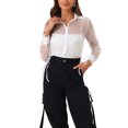 thumbnail image 1 of INSPIRE CHIC Women's Button-Front Point Collar Mesh Sheer Long Sleeve Shirt Tops L White, 1 of 6