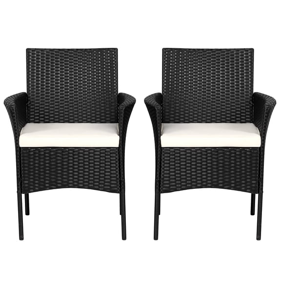 Patiojoy Chaise de Salle à Manger d'Extérieur en Rotin 2 Pcs Chaise de Patio avec Accoudoirs Rembourrée avec Fermeture Éclair Noir