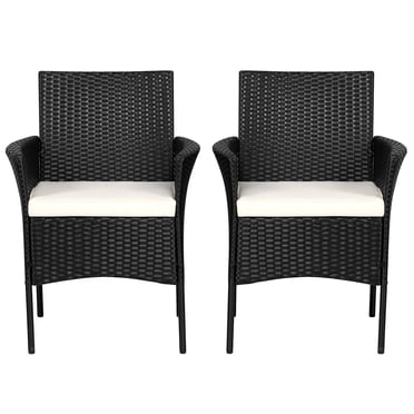 Patiojoy Outdoor 2 PCS Rattan Dining Chair Patio Cushioned Arm Chair w/Zipper Black