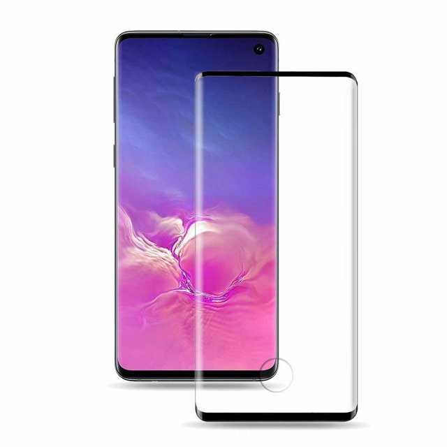 Samsung Galaxy Note 10 Plus Full Cover Screen Protector, a premium tempered glass screen protector with 3D curved edges for full coverage. Features include 9H surface hardness for scratch resistance, anti-shatter film for safety, and an oleophobic coating to resist fingerprints. The ultra-thin 0.3mm design ensures a smooth touch experience. Shown with a transparent protector overlaying a Samsung Galaxy Note 10 Plus screen displaying a vibrant pink and purple gradient background.