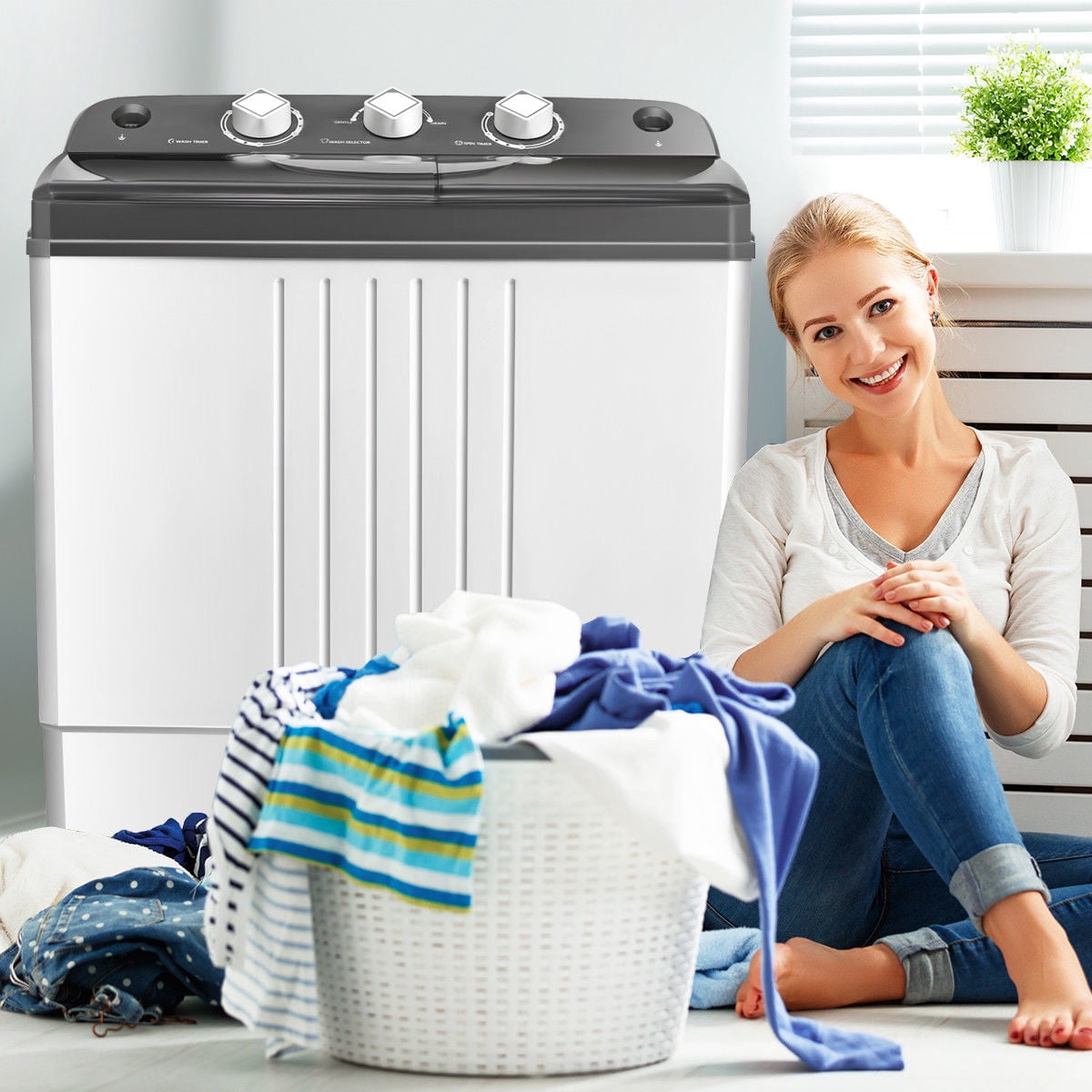 Costway 4.5KG Portable Mini Washing Machine Compact Twin Tub Washer Spain Spinner