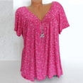 thumbnail image 2 of Blouse à Manches Courtes à Col en V Imprimé pour Femmes Grande Taille, Chandail à Enfiler, Hauts Chemise, Été, Hauts Amples Grande Taille pour Femmes en Solde, 2 of 6
