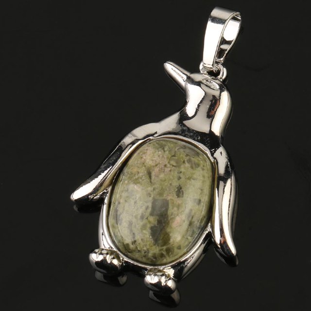 Collier Pendentif Pingouin Femme Pierre Naturelle Œil de Tigre Mignon Animal Homme