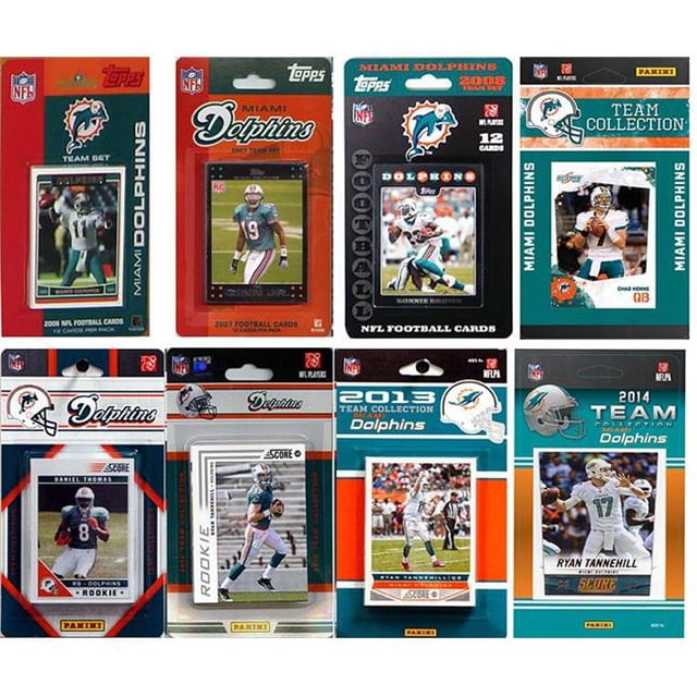 CandICollectables DOLPHINS814TS NFL Miami Dolphins 8 Ensembles d'Équipe de Cartes à Échanger sous Licence Différents