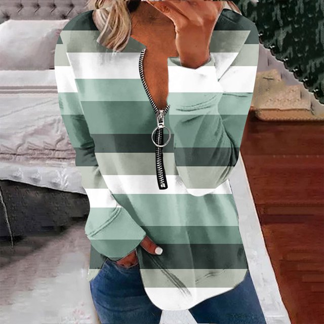 Chandails à Capuchon Mode pour Femmes 2023 Hauts Automne Manches Longues Ample Chandail à Enfiler Chemise Chic Décontracté Dames Rayé Col Rond Chandails 50 % de Rabais Liquidation Costumes d'Halloween/Noël