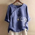 thumbnail image 2 of CHUANK Hauts pour Femmes en Solde à Moins de 10$ Hauts Décontractés Printemps Été Manches Longues en Coton Lin Imprimé Graphique Pissenlit Col Rond Blouses Vintage Grande Taille, 2 of 6
