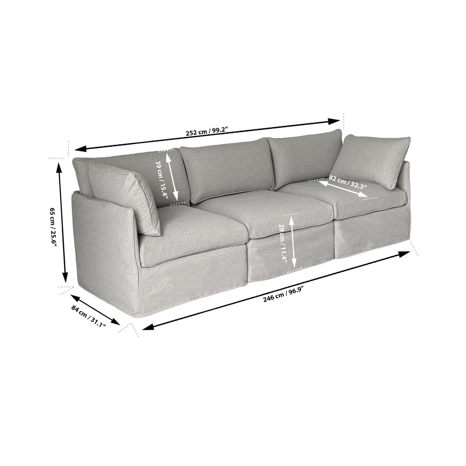 Ensemble de patio modulaire 3 places Patioflare Lanai, gris