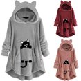thumbnail image 4 of Pompotops Longue Robe à Capuche Femme Motif Mignon Hiver Oreilles de Chat Polaire Duveteuse Robe Couverture à Capuche Hauts en Peluche pour Adolescentes, 4 of 8