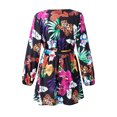 thumbnail image 5 of Pompotops Femmes Casual V-Cou Bandage Manches Longues Imprimé Floral Volant Mini Robes, 5 of 5
