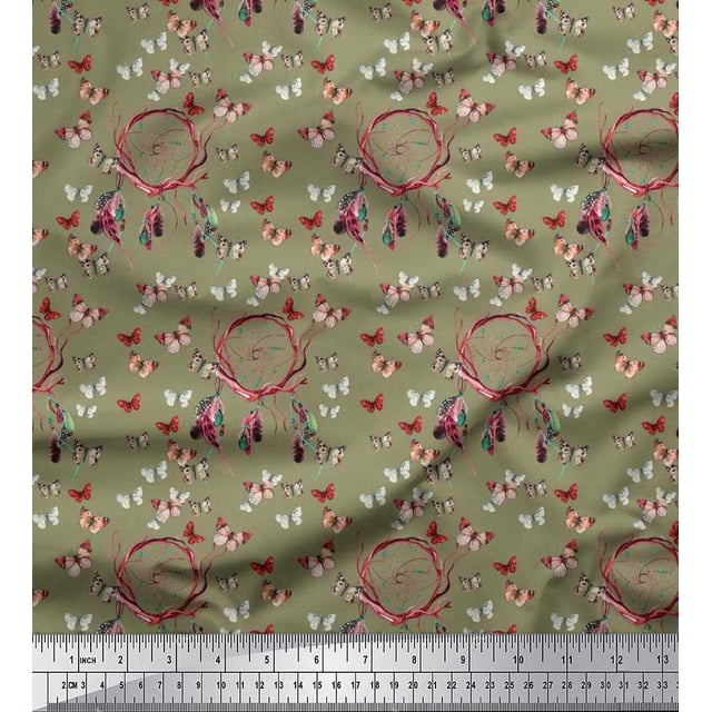 Soimoi Tissu Popeline de Coton Attrape-Rêves & Imprimé Papillon au Mètre 56 Pouces de Large