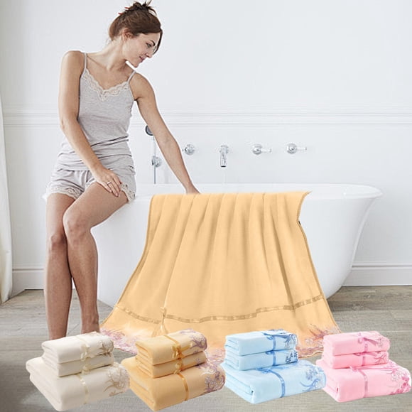MTBLYS Bath Towel Set 1 Piece Embroidered Lace Edge Soft Absorbent Cotton Large Size 35X25X5Cm Quick Dry Home Bathroom Use