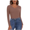 thumbnail image 3 of Timegard Womens Tops Fleece Lined Comfy Skinny Tops V Neck Thermal Underwear Fall Winter Solid Color, 3 of 6