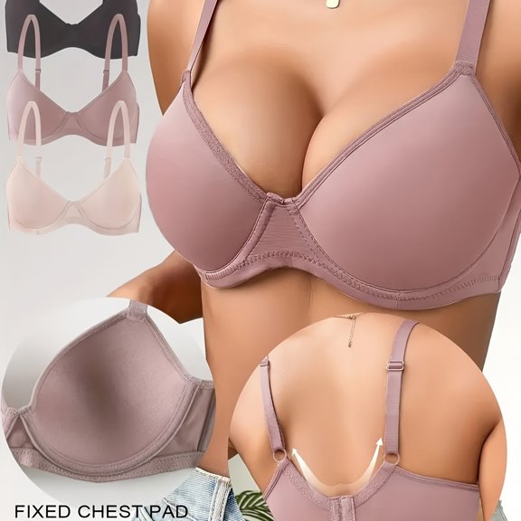3 Pcs Soutien Élevé pour Femmes, Soutien-Gorge T-Shirt en Microfibre, sous-Vêtements avec Armature, Bretelles Réglables, 32B-40C