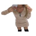 thumbnail image 1 of EIMELI Robe Moulante Tricotée pour Femmes Automne Hiver Couleur Unie Fermeture Éclair Col en V Manches Longues Mini Robe Chandail Grande Taille Gris TTTG, 1 of 2
