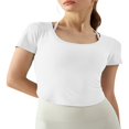 thumbnail image 2 of Femmes Entraînement T-Shirts Manches Courtes Ourlet Courbé Yoga Tops, 2 of 3