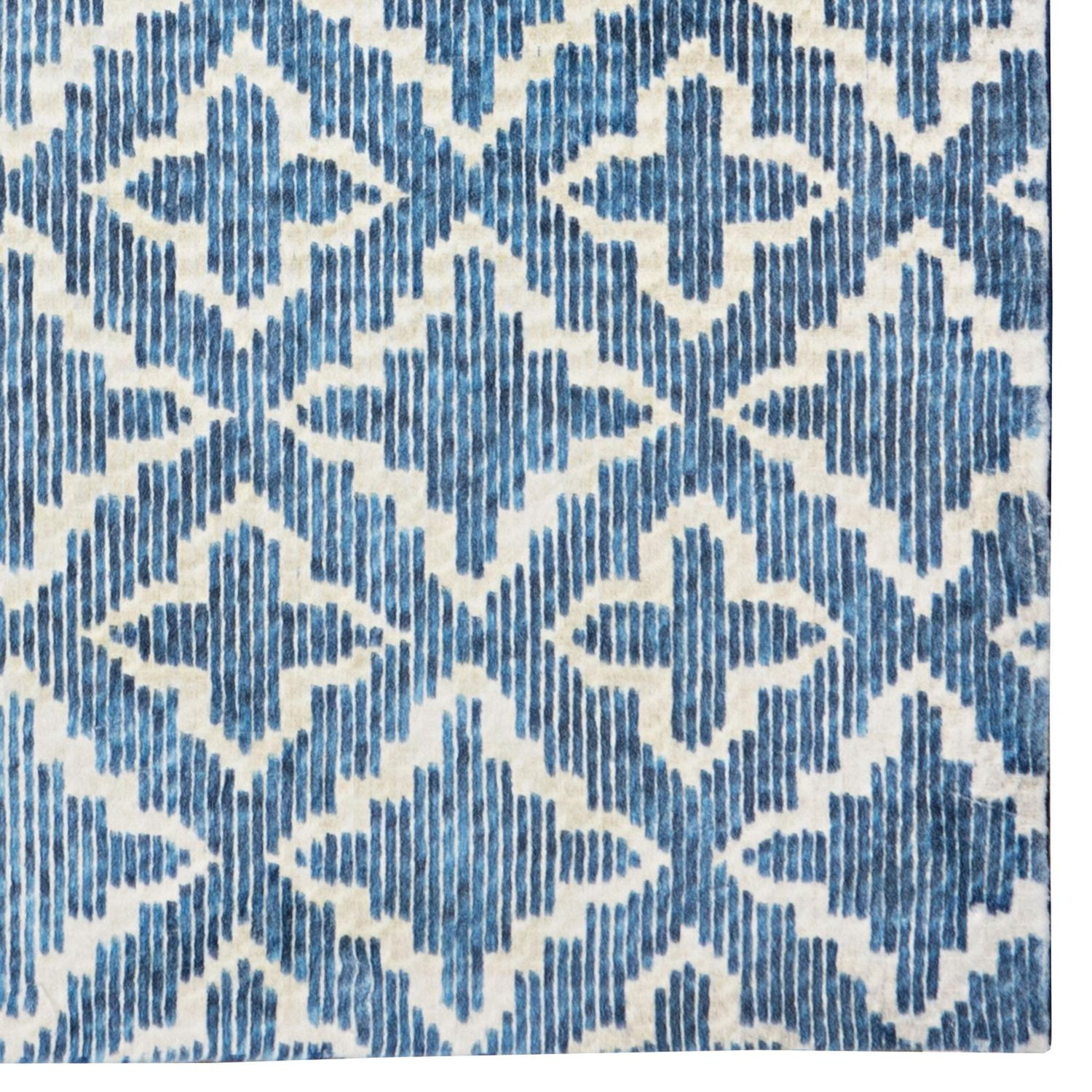 Motif Printed Faux Rabbit Linear Blue & White 3 ft. x 5 ft. Accent Rug