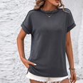 thumbnail image 4 of AherBiu Hauts d'Été pour Femmes à Manches Courtes, Rayés, Côtelés, Col Ras du Cou, Chemises Décontractées Amples, Blouse, 4 of 6