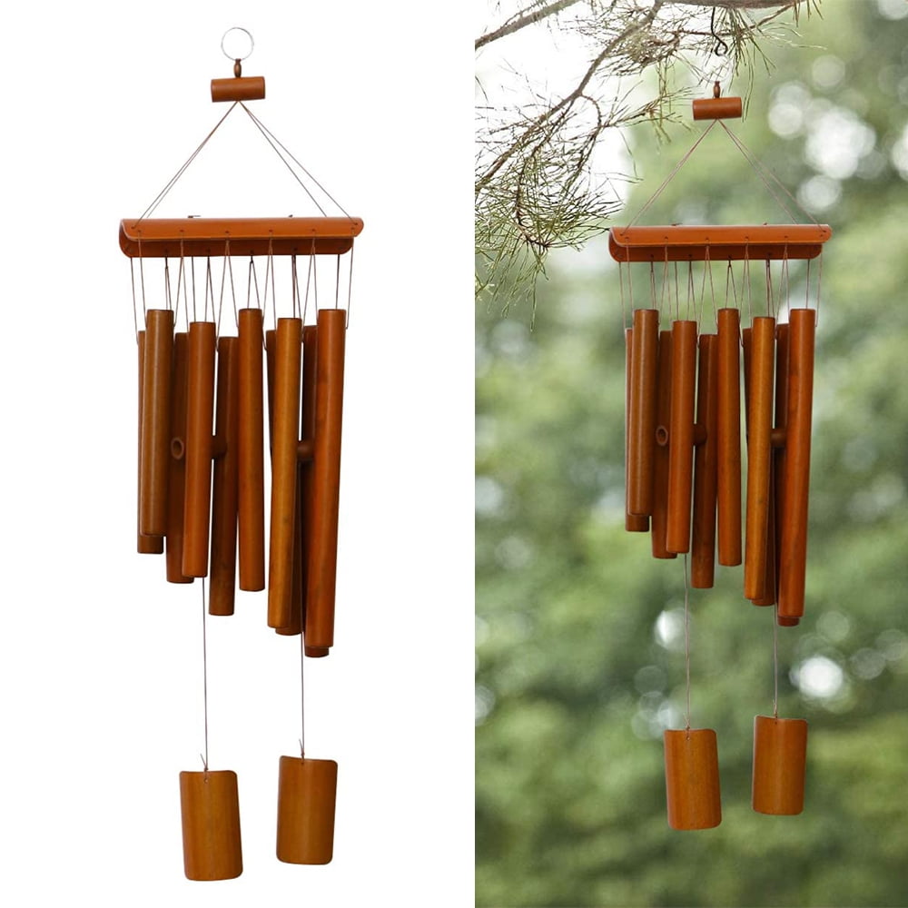 Carillon Éolien en Bambou, Carillon Musical en Bois pour l'Extérieur, pour Jardin, Patio, Maison Ou Déco Extérieure, 10 Tubes Sonores en Bambou 60 cm