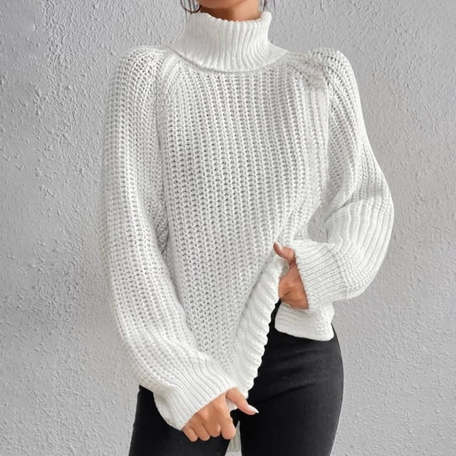 Qertyioot Chandails Surdimensionnés pour Femmes Col Roulé Mode Manches Longues Col Roulé Chandail Décontracté Hauts