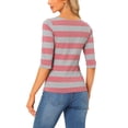 thumbnail image 3 of INSPIRE CHIC T-Shirts à Rayures pour Femmes Coupe Ajustée Manches au Coude Col Bateau T-Shirt TG Rose Gris, 3 of 6