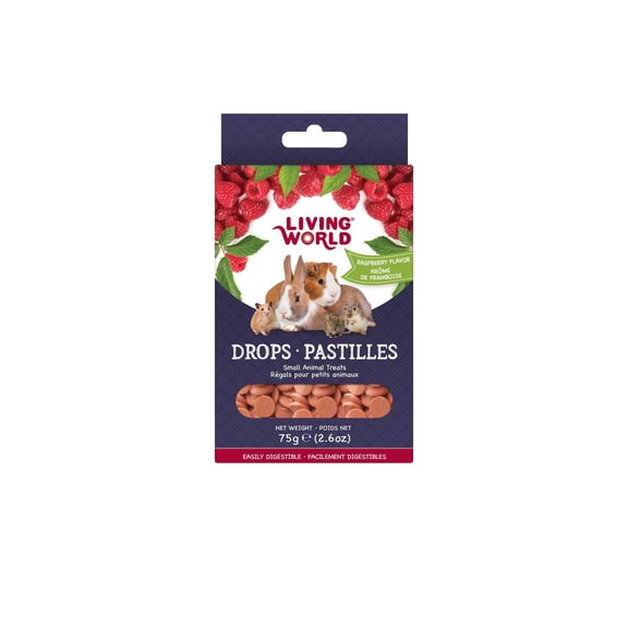 Living World Small Animal Treat Drops Raspberry Flavour,75g