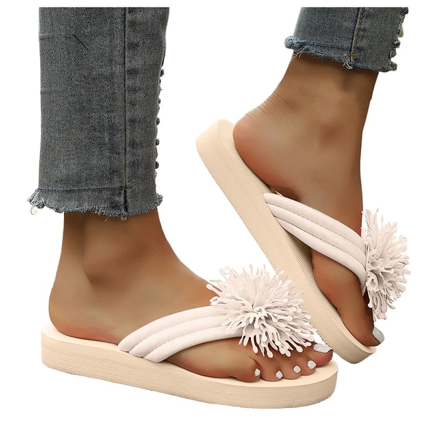 Sandales de Plage de Plage à Fleurs pour Femmes 2025 à Semelle en Mousse Mémoire, Pantoufles à Plateforme Compensée, Sandales Habillées pour Intérieur et Extérieur