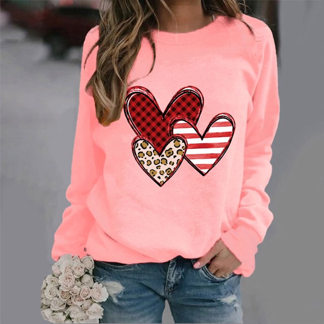 Styesk Chandails à Manches Longues pour Femmes, Imprimé de Cœur, Hauts de Sortie, T-Shirts Confortables et Doux à Col Rond, Chandail à Enfiler, Mode, Ample, Léger, Chandail en Molleton, Graphique de la Saint-Valentin, Hauts Décontractés