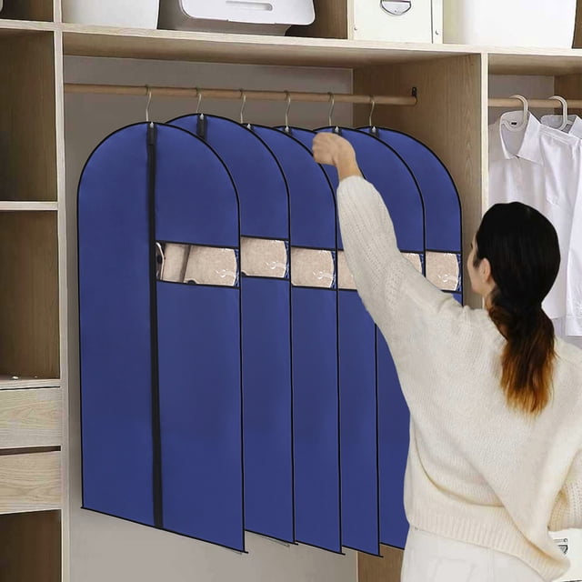 Sac à Vêtements Pliable pour Complets Chemises Robes, Sac de Rangement de Voyage Robuste avec Fenêtre Transparente, Organisateur de Garde-Robe Portable pour Bagages de Garde-Robe Voyage d'Affaires, Bleu