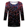 thumbnail image 5 of LMKIHUSA T-Shirt Patriotique pour Femmes Rouge Bleu et Blanc Imprimé Blouses Manches 3/4 Col Rond Hauts Décontractés Mode Été Doux 2025 T-Shirts Multicolore,TTTTG, 5 of 5